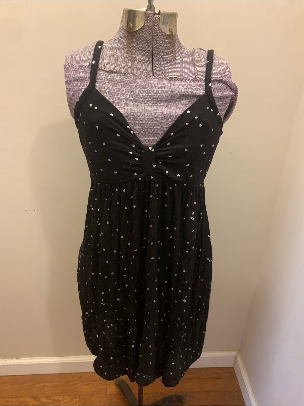HUE Black Mini Dress with White Heart Print